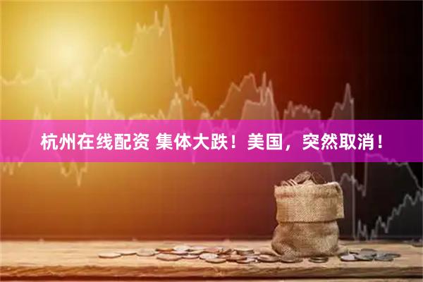 杭州在线配资 集体大跌！美国，突然取消！